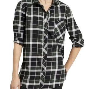 Athleta Sierra Plaid Oversized Boyfriend Button Down Collared Shirt Sz MedPetite